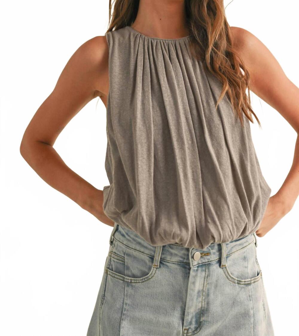 NEW MIOU MUSE linen knitted bubble bottom top in stone